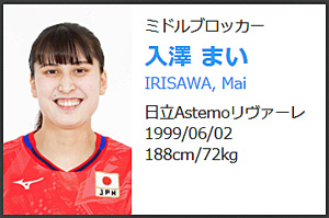 バレーボール日本代表選手の最高到達点：入澤 まい(IRISAWA Mai)：309cm